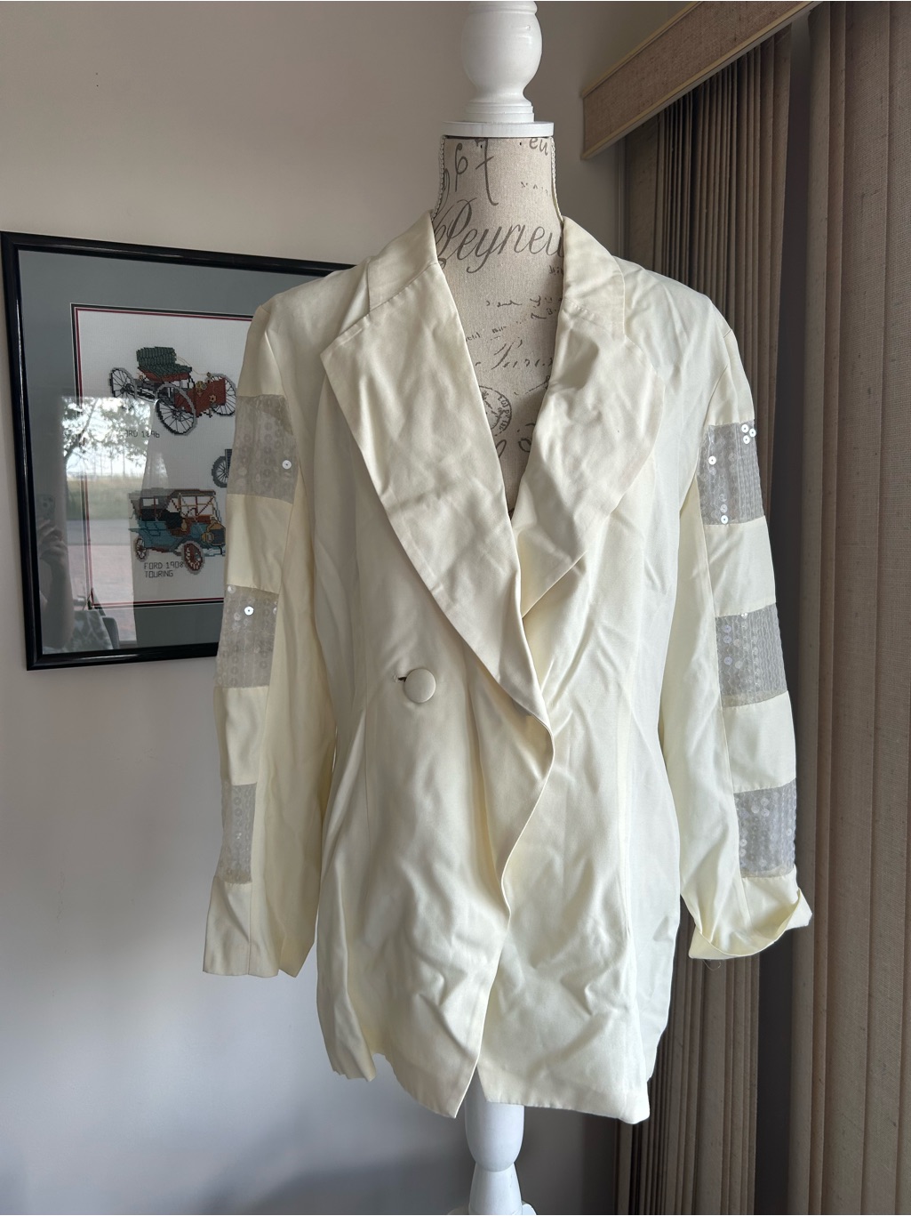 Women's Cream Sequin-Trim Blazer Jacket